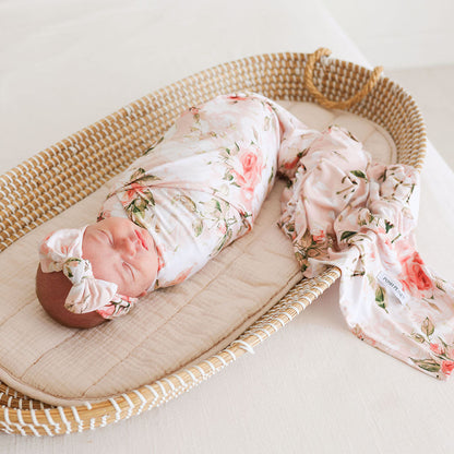 Vintage Pink Rose Swaddle Headband Set