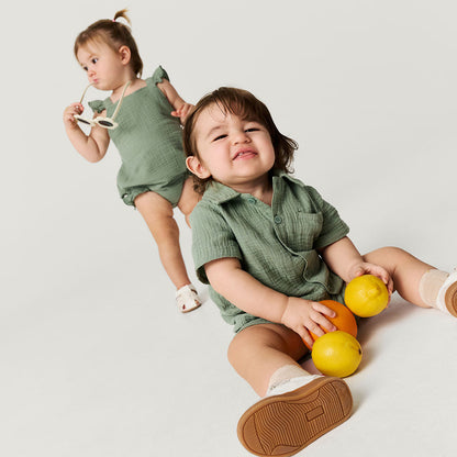 Soft Jade Cotton Crinkle Ruffled Romper