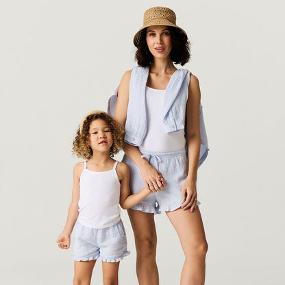 Halogen Blue Women's Cotton Crinkle Ruffled Shorts