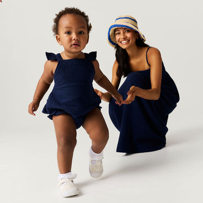 Varsity Navy Women's Cotton Crinkle Maxi Dress