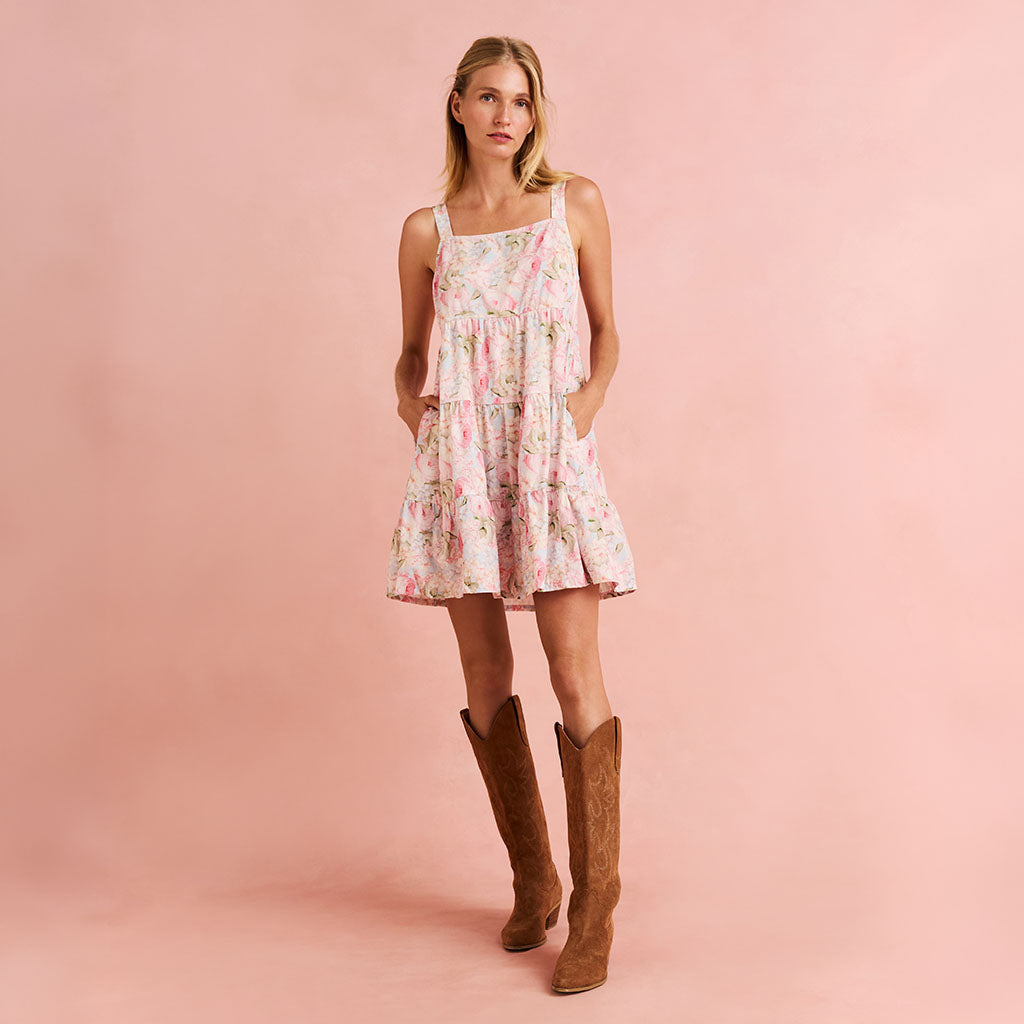Rose Dreams Women's Bamboo Challis Tiered Dress