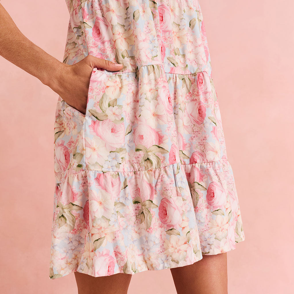 Rose Dreams Women's Bamboo Challis Tiered Dress