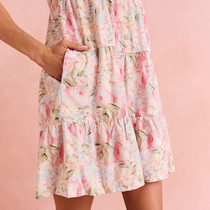 Rose Dreams Women's Bamboo Challis Tiered Dress