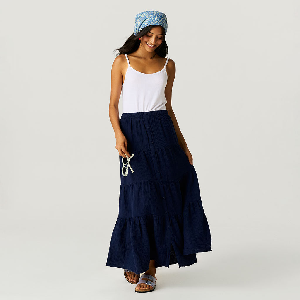 Varsity Navy Women's Cotton Crinkle Maxi Skirt