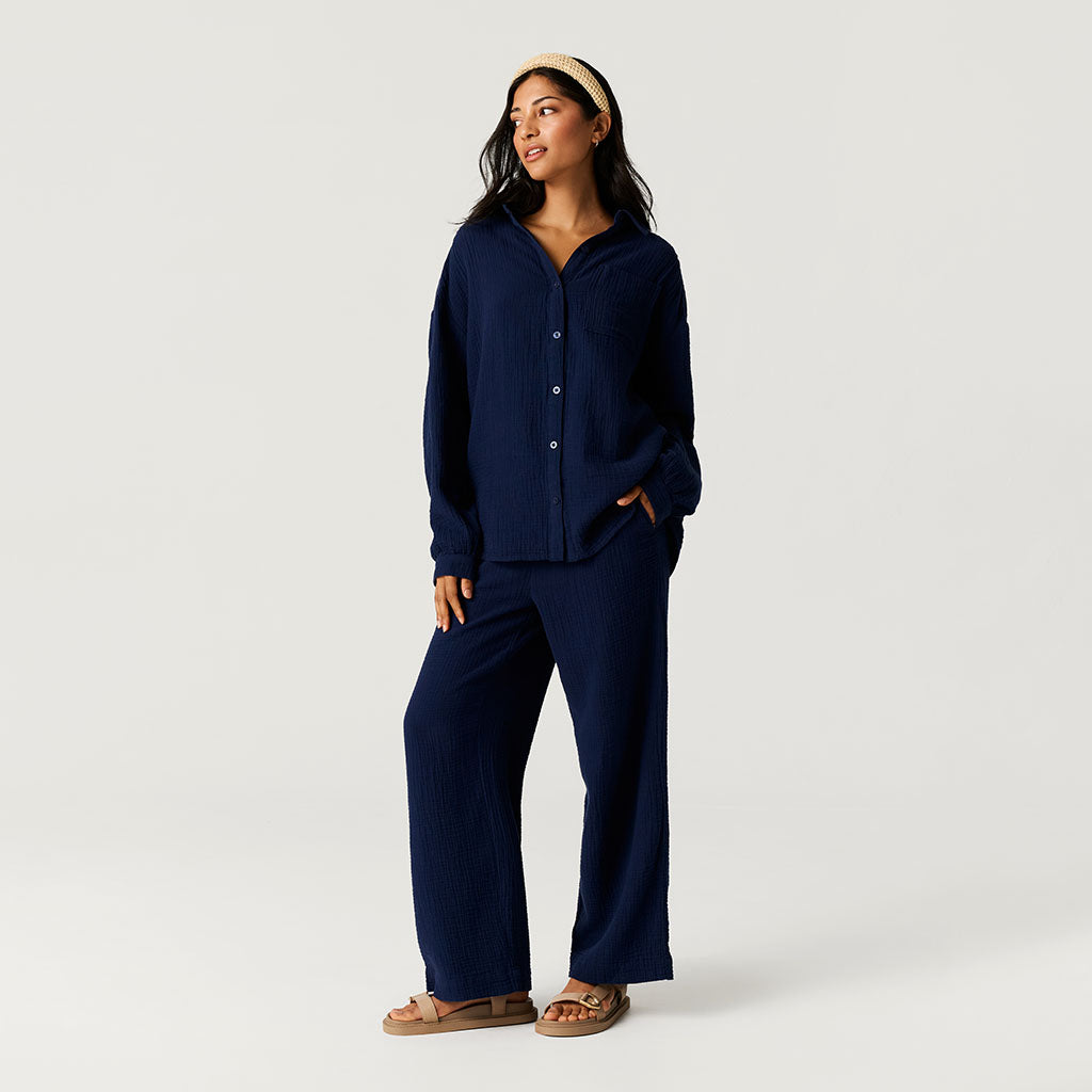 Varsity Navy Women's Oversized Cotton Crinkle Shirt