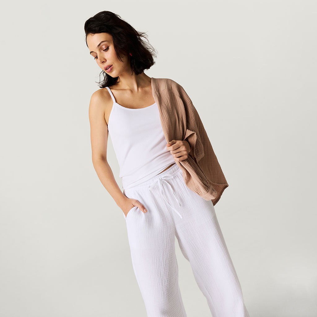 Women's White Cotton Crinkle Pants
