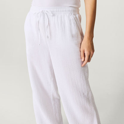 Women's White Cotton Crinkle Pants