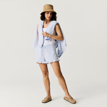 Halogen Blue Women's Cotton Crinkle Ruffled Shorts