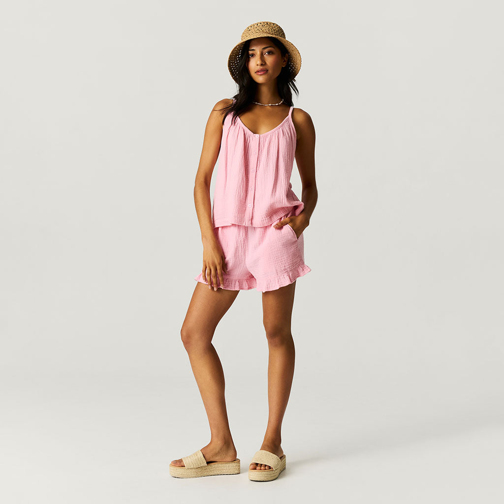 Happy Pink Women's Cotton Crinkle Ruffled Shorts