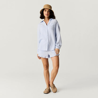 Halogen Blue Women's Oversized Cotton Crinkle Shirt