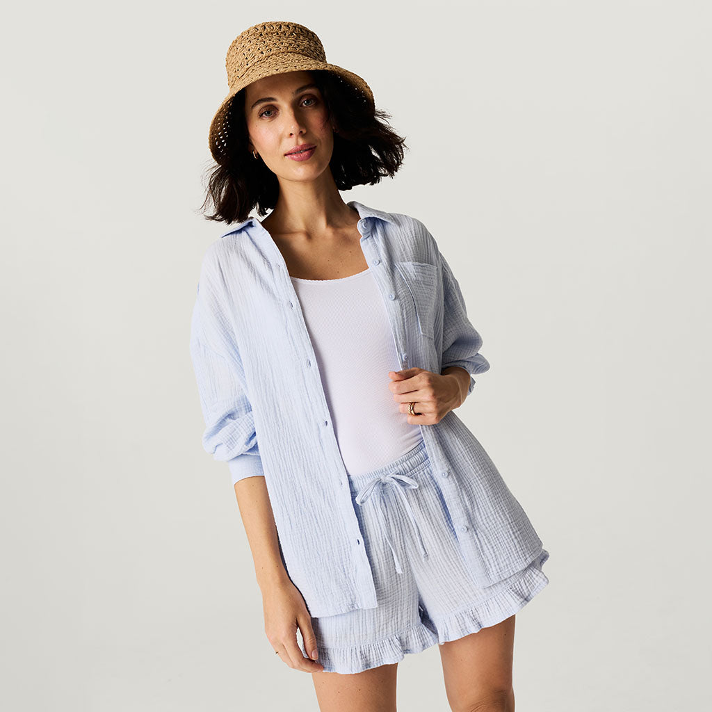 Halogen Blue Women's Oversized Cotton Crinkle Shirt