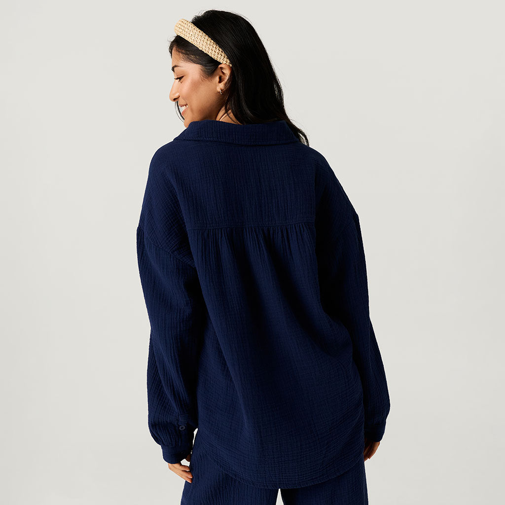 Varsity Navy Women's Oversized Cotton Crinkle Shirt