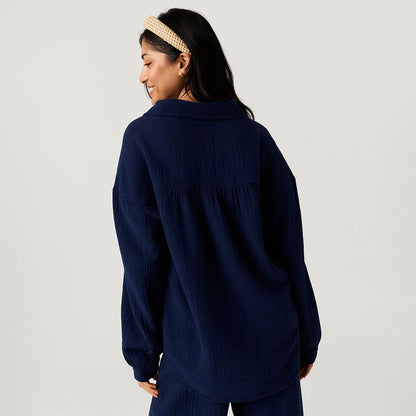 Varsity Navy Women's Oversized Cotton Crinkle Shirt