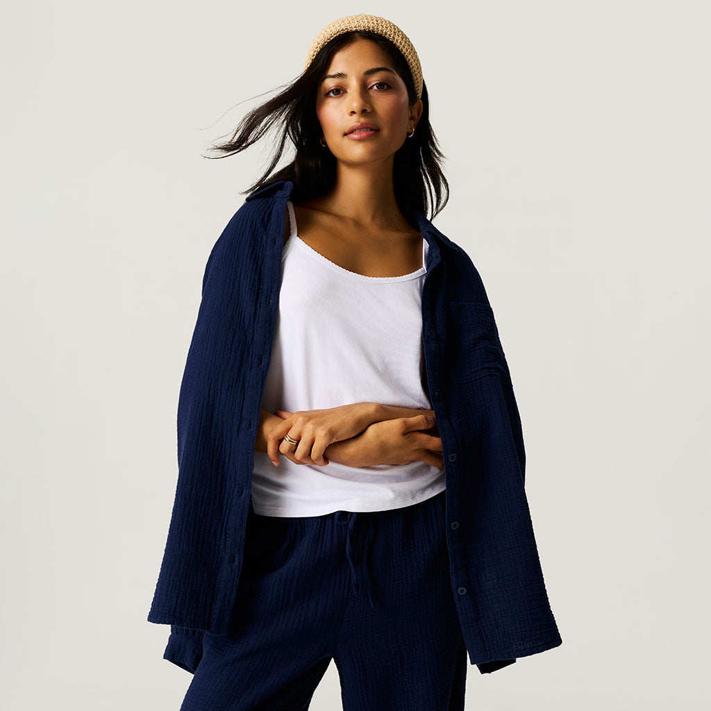Varsity Navy Women's Oversized Cotton Crinkle Shirt