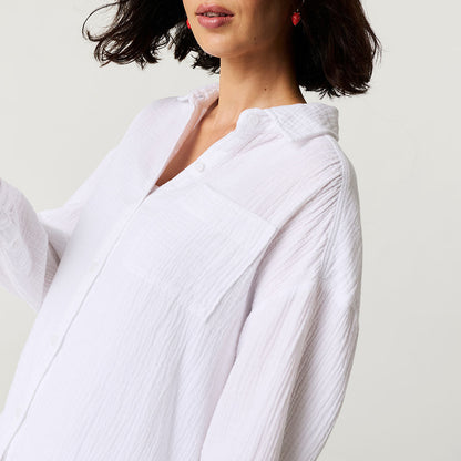 Women's White Oversized Cotton Crinkle Shirt