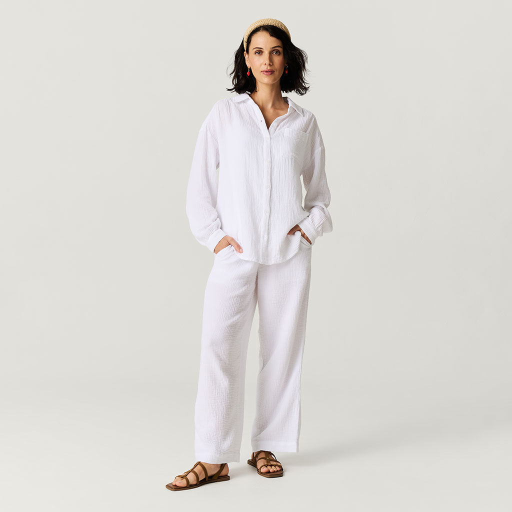 Women's White Oversized Cotton Crinkle Shirt