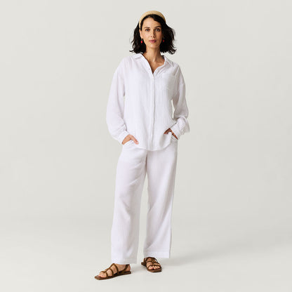 Women's White Oversized Cotton Crinkle Shirt