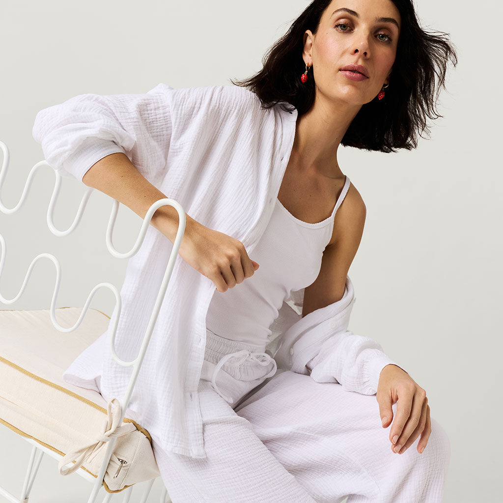 Women's White Oversized Cotton Crinkle Shirt