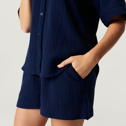 Varsity Navy Women's Cotton Crinkle Short Set
