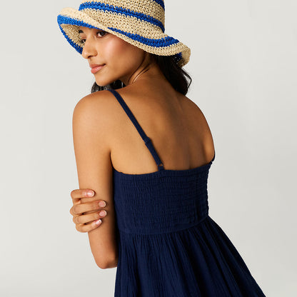 Varsity Navy Women's Cotton Crinkle Maxi Dress