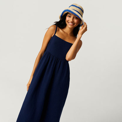 Varsity Navy Women's Cotton Crinkle Maxi Dress