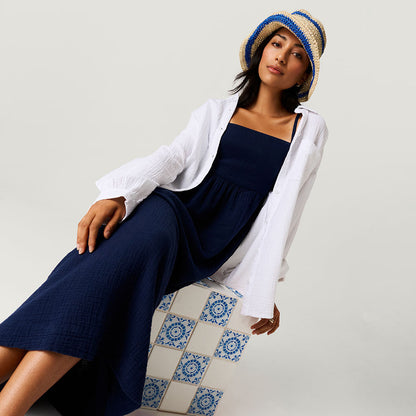 Varsity Navy Women's Cotton Crinkle Maxi Dress