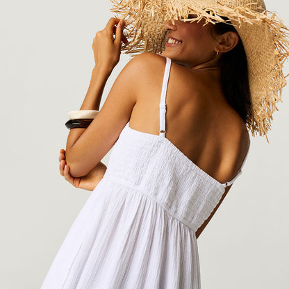 Women's White Cotton Crinkle Maxi Dress