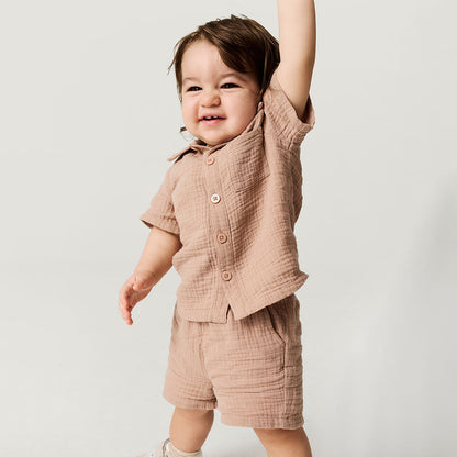 Macchiato Cotton Crinkle Button Down Short Set