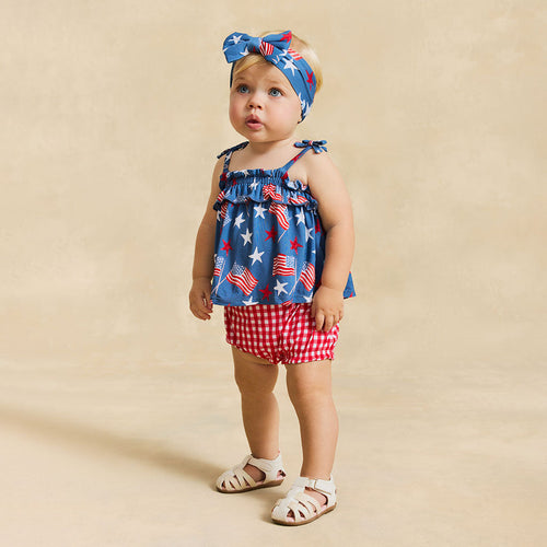 Sam Bow Strap Ruffled Top Bummie Set