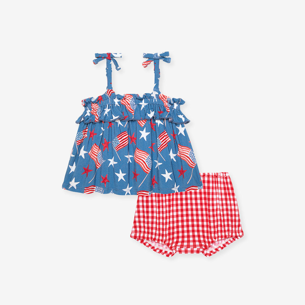Sam Bow Strap Ruffled Top Bummie Set