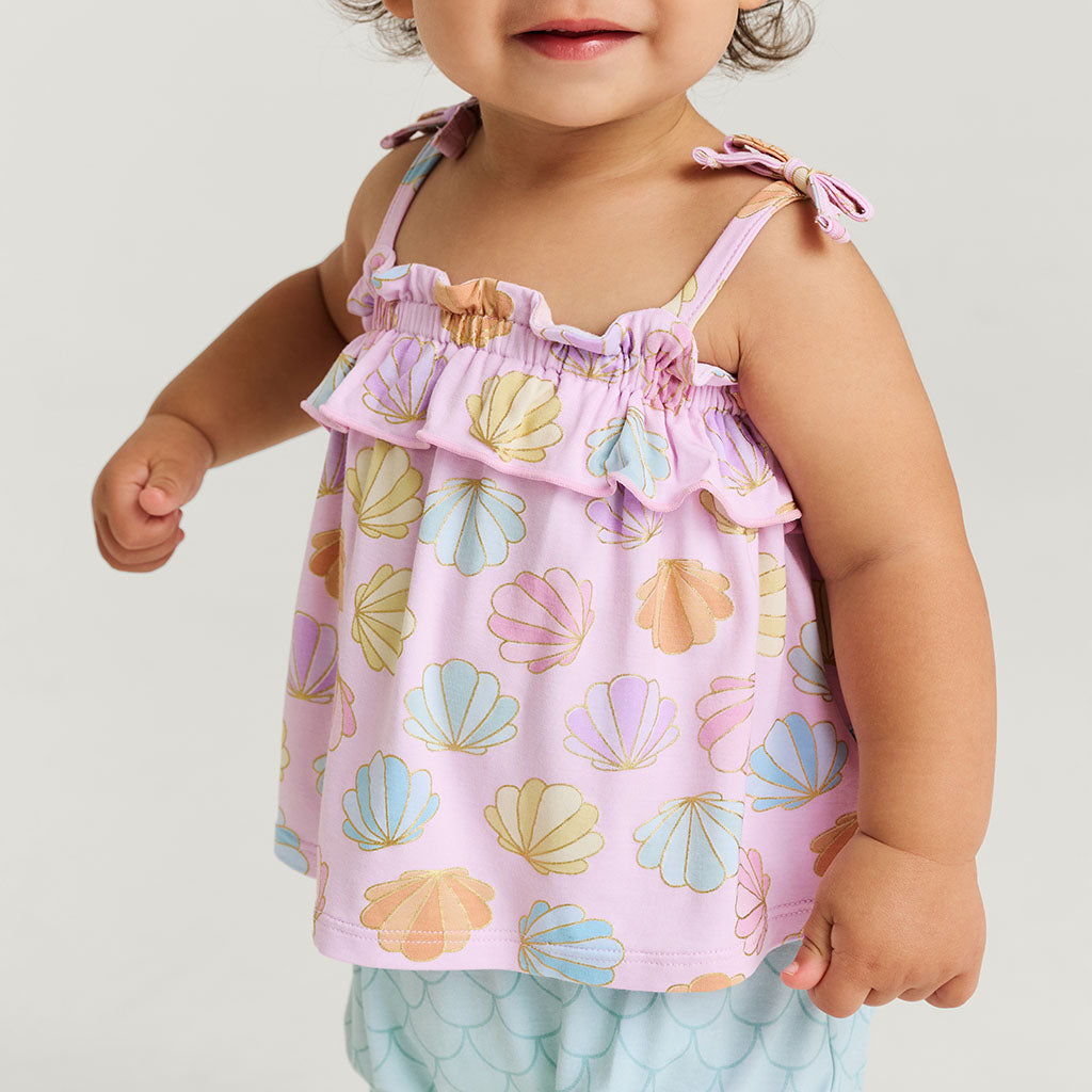 Shelly Pink Bow Strap Ruffled Top Bummie Set