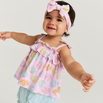 Shelly Pink Bow Strap Ruffled Top Bummie Set