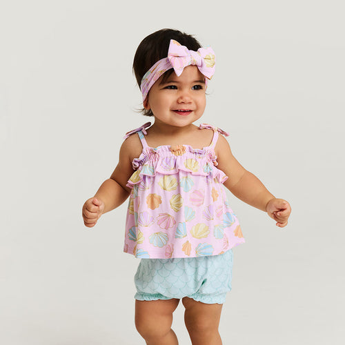 Shelly Pink Bow Strap Ruffled Top Bummie Set