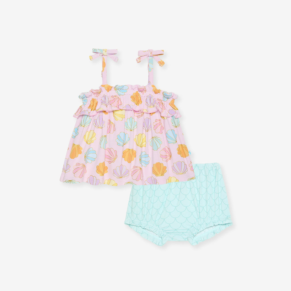 Shelly Pink Bow Strap Ruffled Top Bummie Set