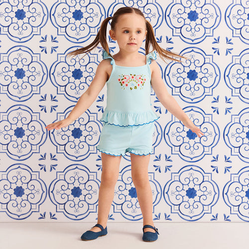 Blue Chiaro French Terry Scalloped Tank Short Set