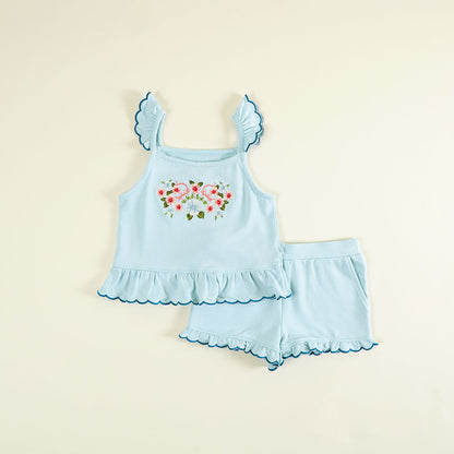 Blue Chiaro French Terry Scalloped Tank Short Set