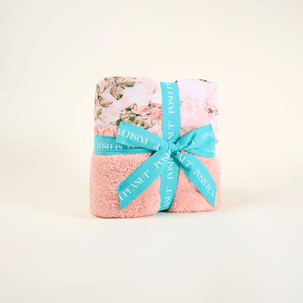 Vintage Pink Rose Ruffled Luxe Plush Patoo® Blanket