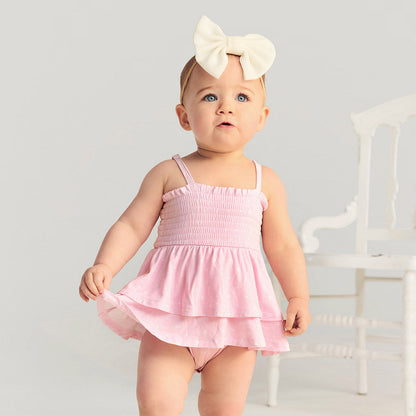 Caroline Dot Smocked Tiered Bodysuit Dress