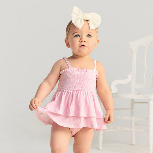Caroline Dot Smocked Tiered Bodysuit Dress