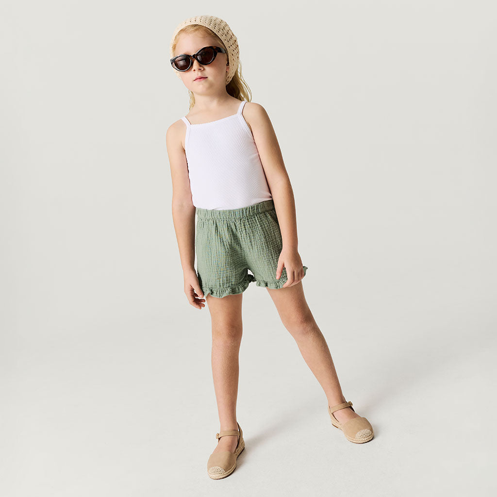 Soft Jade Cotton Crinkle Ruffled Shorts
