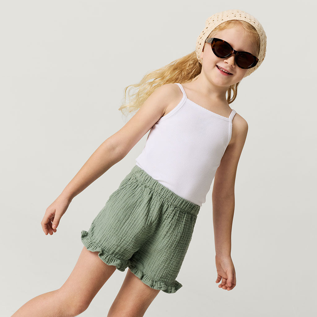 Soft Jade Cotton Crinkle Ruffled Shorts