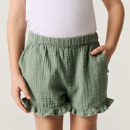 Soft Jade Cotton Crinkle Ruffled Shorts