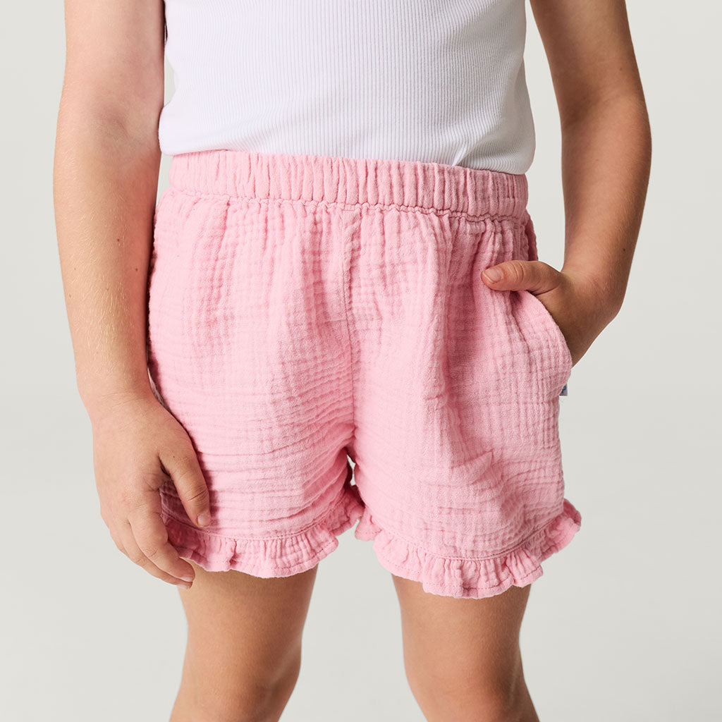 Happy Pink Cotton Crinkle Ruffled Shorts