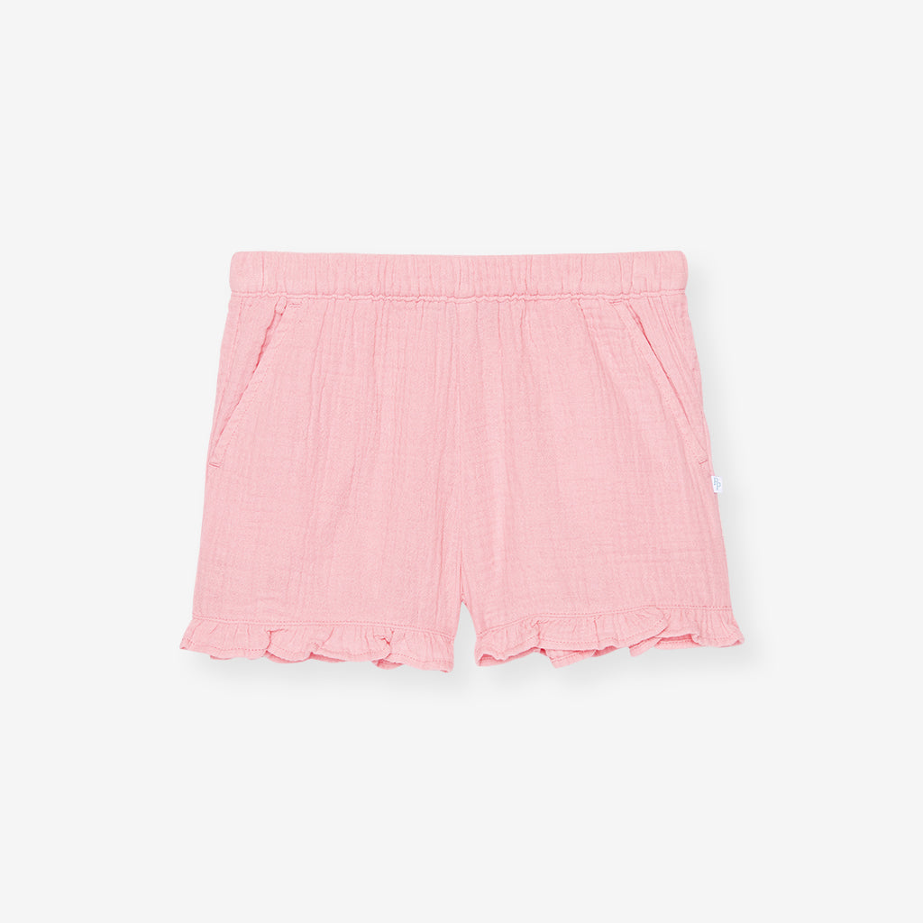 Happy Pink Cotton Crinkle Ruffled Shorts