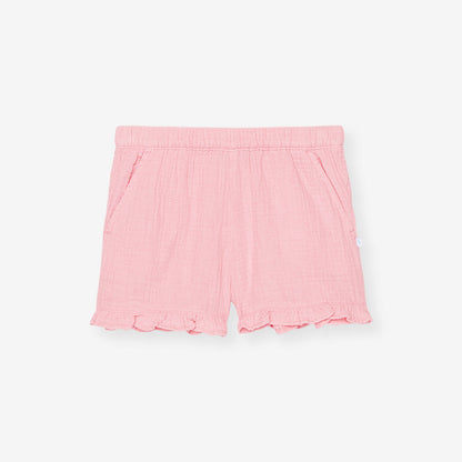 Happy Pink Cotton Crinkle Ruffled Shorts