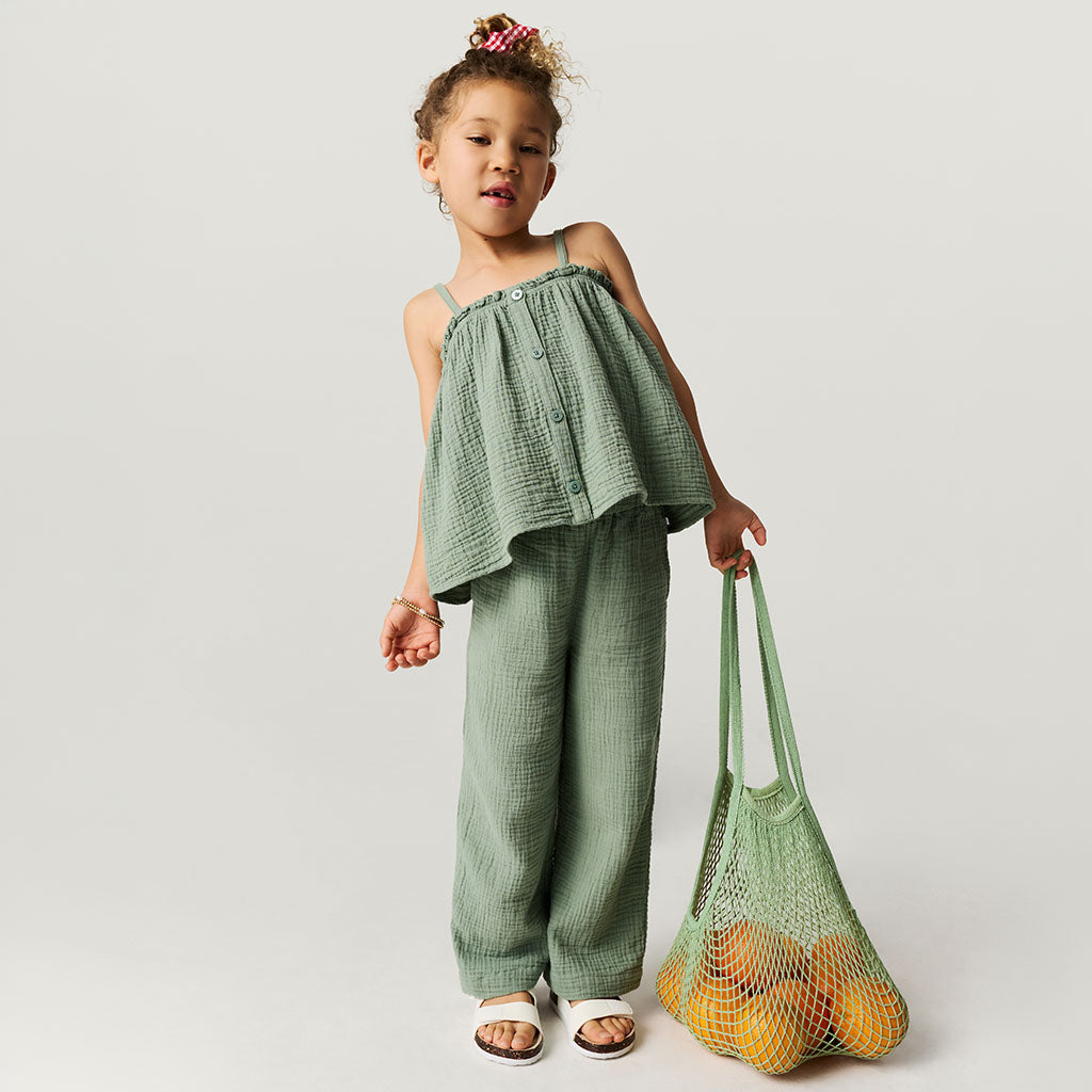 Soft Jade Cotton Crinkle Paperbag Pants