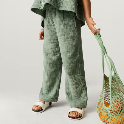 Soft Jade Cotton Crinkle Paperbag Pants