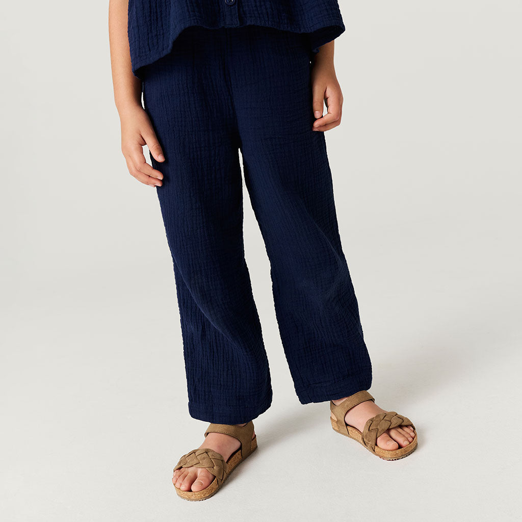 Varsity Navy Cotton Crinkle Paperbag Pants