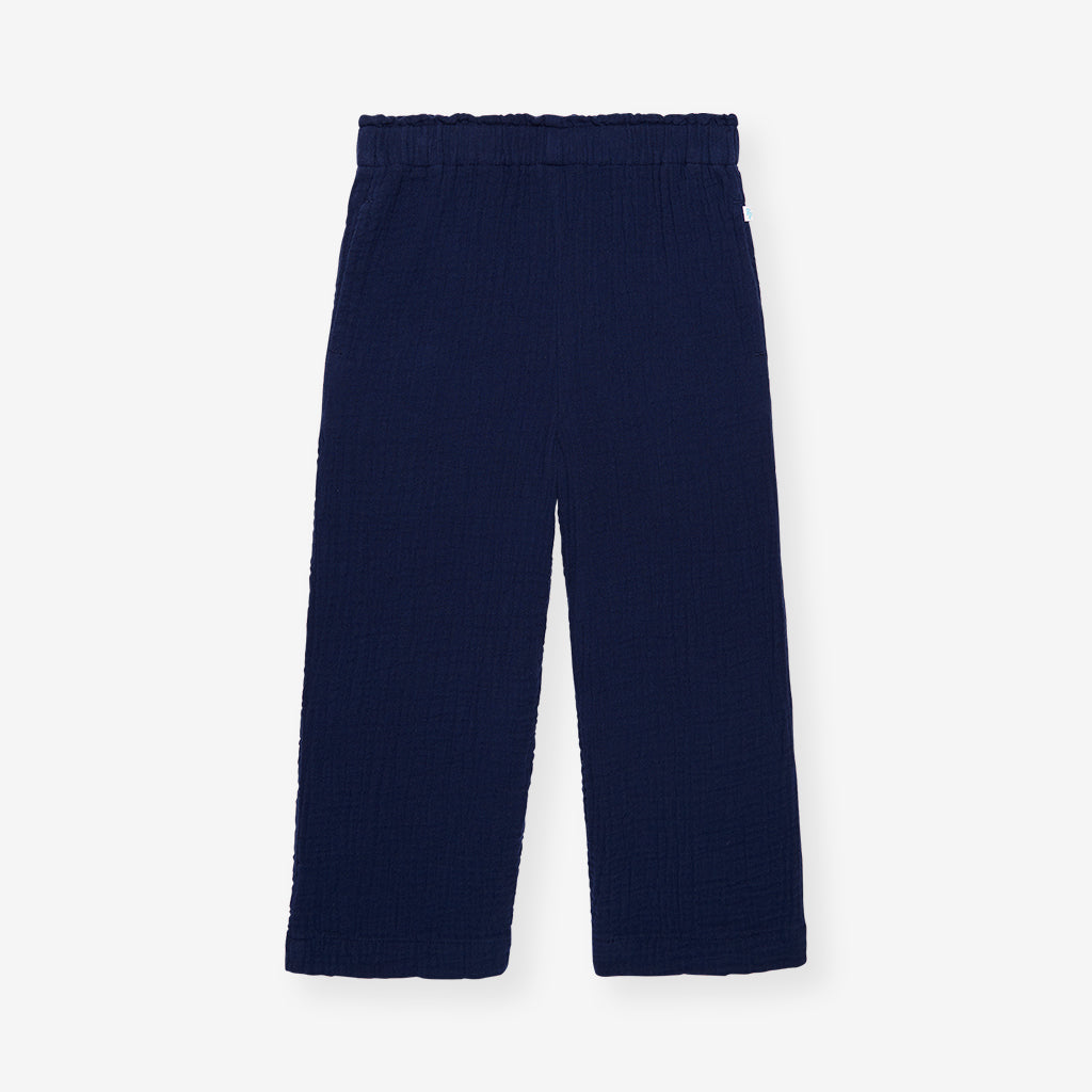 Varsity Navy Cotton Crinkle Paperbag Pants