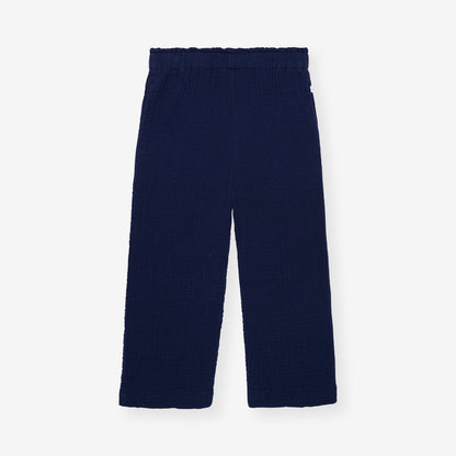 Varsity Navy Cotton Crinkle Paperbag Pants